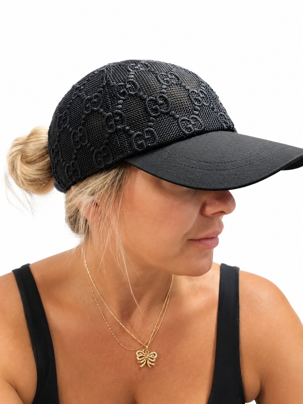 Gucci Black Mesh GG Logo Baseball Hat
